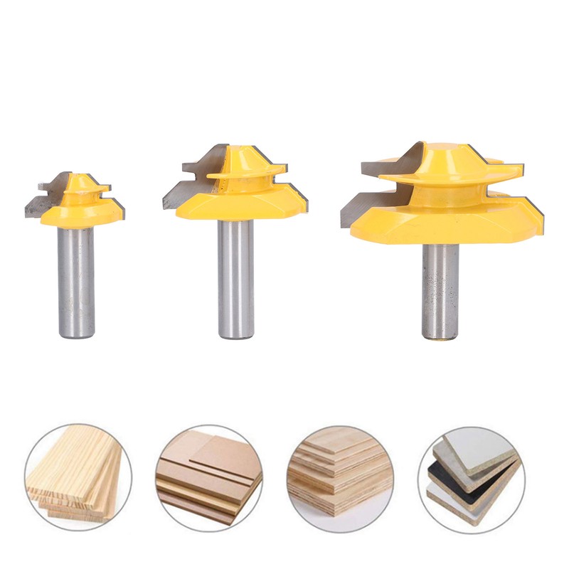 3PCS 1/2in Shank Router Bit 45 Degree Glue Joint Lock