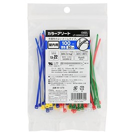 Ohm (OHM) Color Assorted Lock Ties for Indoor Use, 100mm, Pack of 50, Mixed Colors | LT-100W50CAS 09-1270