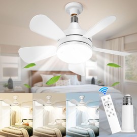 ZUIKAIG Socket Fan Light with Remote, 18in Small Ceiling Fan Lights with E26 Base, 3 Speeds, 3000K-6500K Kelvin, Dimmable LED, Timer, Cordless Light Socket Fan for Kitchen, Bedroom, and Small Rooms