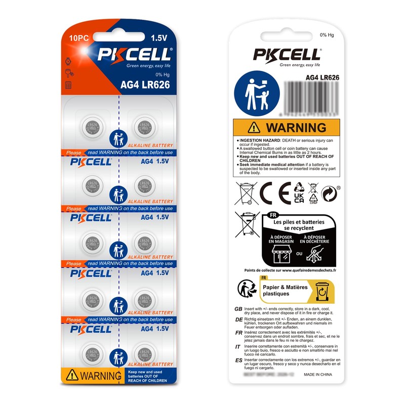 PKCELL 10Pcs LR626 Battery 377 SR626sw Watch Battery 1.5Volt Alkaline