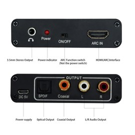 DOREWINAUD HDMI ARC Audio Converter, 192KHz / ARC to Optical/Coaxial/RCA/3.5mm Jack Compatible for TV/Projector/Speaker/Soundbar/Amplifier/Headset/Black