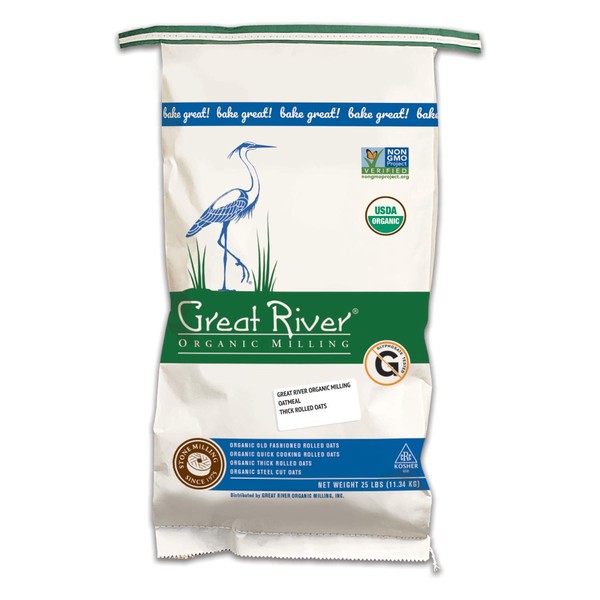 Great River Organic Milling, Oatmeal, Thick Rolled Oats, Organic, 25-Pounds (Pack of 1)