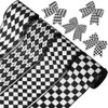 YKW 4 Rolls Black White Checkered Ribbon Set, 2.5 Inch