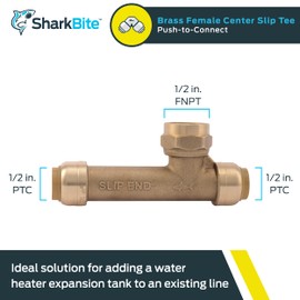 SharkBite 1/2 inch FNPT Slip Adapter, Push To Connect Brass Plumbing Fitting, Copper, CPVC, U3482LFA