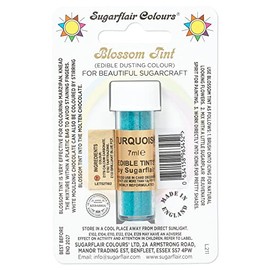 Sugarflair Blossom Tint Dusting Lebensmittelfarbe Pulver Turquoise - Lebensmittel Farbe Pulver zur Dekorationen Farbzuckerpaste, Fondant, Zuckerguss, Schokolade, Buttercreme, Macarons - 7ml