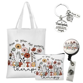 DUOJINSANXI Occupational Therapy Bag, 4 Piece Set That Can Be Given to a Professional Medical Practitioner, Including a Tote Bag, Makeup Bag, Key Chain and Badge Holder to Show Your Appreciation