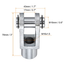 sourcing map Air Cylinder Rod Clevis M16 x 1.5 Internal Thread Y Connector Silver 78 mm Length