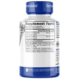 Nutri Organic Blueberry Pomegranate Supplement 1300mg - with 800mg 10:1 Extract & 500mg 10:1 Pomegranate Extract - USDA Certified Organic - 60 Count Capsules - High in Anthocyanins and Polyphenols