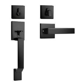 Probrico Black Front Door Handle Set,Exterior Door Handle with Deadbolt,Entry Door Lock Set,Single Keyed Cylinder with Door Lever
