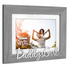 Malden Daddy's Girl Picture Frame, Gray Textured Wood Grain Finish, 4x6 or 5x7 inches, Silver Distressed Expression MDF, Swing Tab Closures, Easel Back, 0.75 inches Deep, 1 Photo
