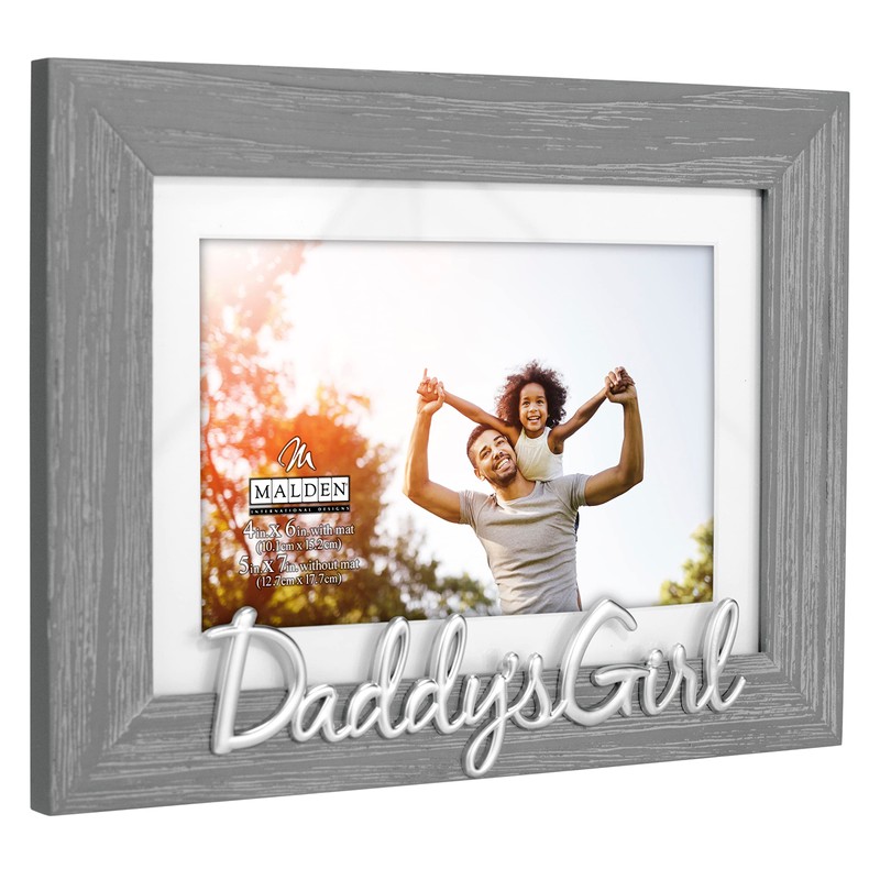 Malden Daddy's Girl Picture Frame, Gray Textured Wood Grain Finish,