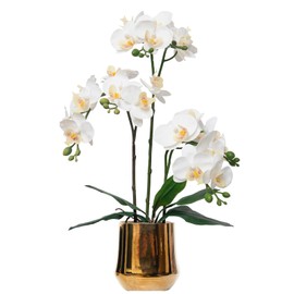 VIVIFLO Artificial White Phalaenopsis Orchid Flowers Set, Real Touch, 19.7 inches, 3 Pcs, Wedding, Party, Office Decoration