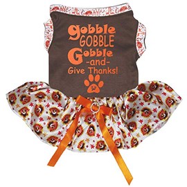 Petitebelle Gobble Gobble Gobble And Give Thanks Puppy Dog Dress (Brown/Turkeys, X-Small)