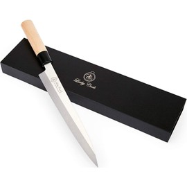 Lucky Cook Sashimi Sushi Knife 10 Inch - Knife For Cutting Sushi & Sashimi, Fish Filleting & Slicing - Very Sharp Stainless Steel Blade & Traditional Wooden Handle + Gift Box