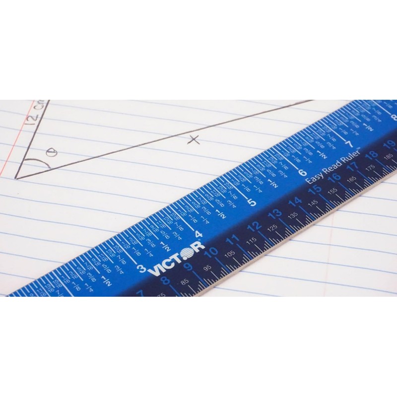 Victor Easy Read Stainless Steel Ruler, Standard/Metric, 12" Long, Blue