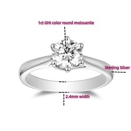 DovEggs Solitaire Moissanite Engagement Rings for Women,Wedding Ring,1ct 6.5mm GHI Color Heart Arrows Cut Moissanite Lab Created Diamond 14K Gold Quality Sterling Silver Anniversary Rings(1 carat,6)