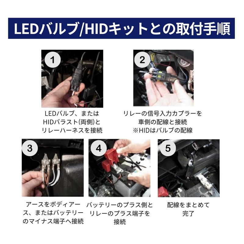 fcl.(エフシーエル) HB4 HB3 LED HID シングル 電源安定用リレーハーネス タイプA 1本