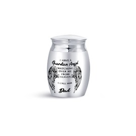MiiFort Small Keepsakes Urns for Ashes for Women Men Human Family Cremation Urns 1.6 inch Stainless Steel I Have a Guardian Angel (Dad)