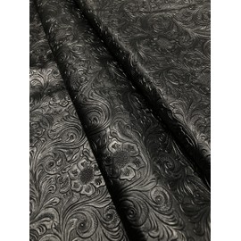 Tooled Faux Leather Western Cowboy, Embossed Vinyl, Craft DIY and Upholstery Pleather Fabric - by The Yard (Black) 54 Inches