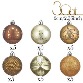 Valery Madelyn Christmas Tree Decorations, Christmas Baubles, Copper Gold 30pcs 6cm Shatterproof Baubles for Christmas Tree Balls Ornaments for Xmas Decoration