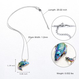 constanlife Cremation Jewelry for Ashes Stainless Steel Fish Shape Design Memorial Urn Necklace Keepsake Jewelry Gift Men Women Multifunction Necklace (Colorful)