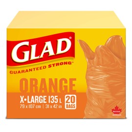 Glad Orange Garbage Bags - Extra Large 135 Litres - 20 Trash bags, Made in Canada of Global Components