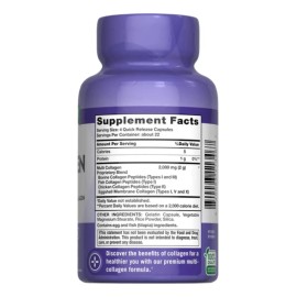 Natures Truth Suplemento de Complejo de protena de colgeno mltiple Tipo I, Il, Ill, V, X - 2,000 mg por cada 4 cpsulas, 90 Cpsulas para 22 das        