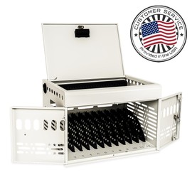 Metateel 12 Device Portable Charging Station for Tablets, iPads, Chromebooks, and Laptop Computers with Lock, Surge Protection, for Classroom or Office (White)