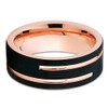 8mm- Rose Gold Tungsten Wedding Band - Black Tungsten -