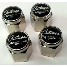 Compatible with Oldsmobile Cutlass Supreme 442 Valve Stem Caps (Chrome - Black/White)