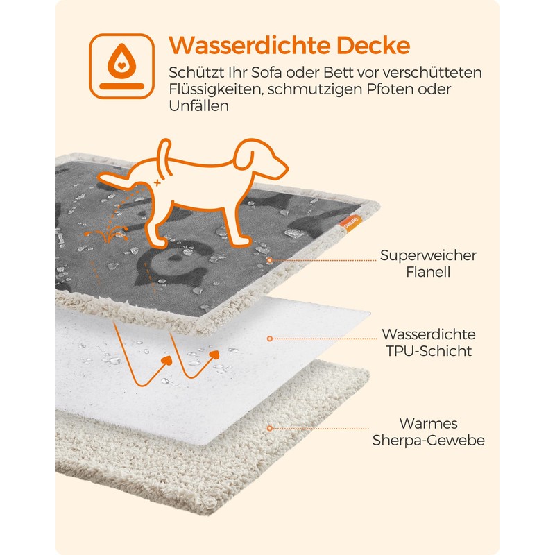 Feandrea Waterproof Dog Blanket, Sherpa Fleece Pet Blanket for Small
