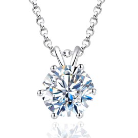 Sterling Silver Moissanite Necklace for Women, 2Ct Solitaire Moissanite Diamond Pendant White Gold Plated Jewelry Gifts for Her Birthday Christmas GRA Certified