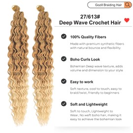Blonde Deep Wave Crochet Hair for Boho Braids 27/613# Synthetic Blonde to Honey Blonde Boho Hair for Braiding