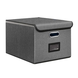 Hleelomi File Organizer Box, Linen filing organizer with Lid, Large Desktop File Boxes, Gray