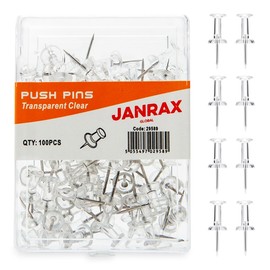Janrax Pack of 100 Clear Push Pins Transparent Cork Board Push Pin Tub
