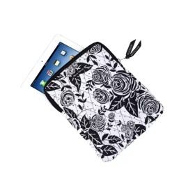 Bella Taylor ROSE POP BLACK WHITE FABRIC QUILTED TABLET CASE ~ BELLA TAYLOR 8x1x10