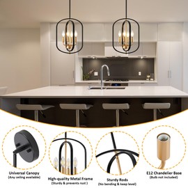Black and Gold Chandelier for Dining Room Light Fixture, Chandelier for Entryway Light Fixture Foyer Lighting Fixtures Adjustable Modern Farmhouse Chandelier for Living Room Pendant Lights Kitchen