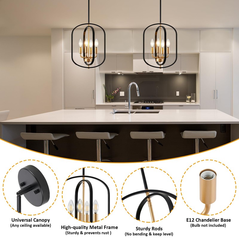 Black and Gold Chandelier for Dining Room Light Fixture, Chandelier