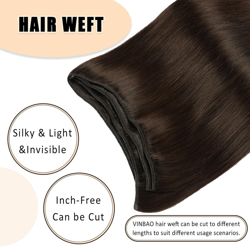 VINBAO Weft Hair Extensions Color Dark Brown Sew in Human