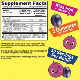 WellYeah Iron Gummies for Kids with Vitamin C - Anemia Support, Red Blood Cell Formation, Energy, and Immunity Support Gummy, Iron Supplements for Kids - GMO Free, Natural Grape Flavor - 60 Count