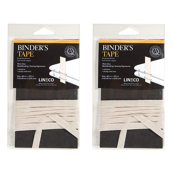 Lineco Acid-Free Sturdy Web Linen Binding Book Tape, Binder's Tape Ideal for Bookbinding, Sewing Signatures, Book Conservator, or Book Arts Enthusiast, 60in x 3/8 in, Neutral Color, Pack of 2.