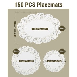 150 PCS Paper Doilies,Assorted Sizes White Lace Paper Doilies,Placemats for Party Table Cakes Desserts Crafts.