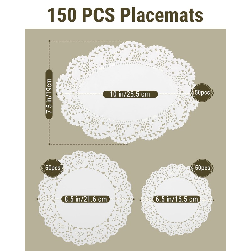 150 PCS Paper Doilies,Assorted Sizes White Lace Paper Doilies,Placemats for