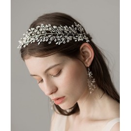 Asphire Handmade Bridal Crystal Headband Silver Pearl Beaded Hair Band Elegant Women's up-do Hair Piece Bridesmaid Headpiece for Wedding Hair Accessories for Women