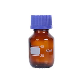 Moonetto 10 Pieces Amber Borosilicate Glass 50 mL Graduated Round Lab Reagent Media/Storage Bottle With GL32 Blue Screw Cap