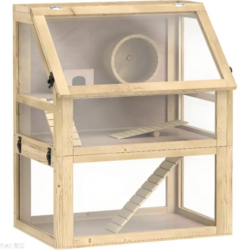 Small Animal Pet Cage for HamstersColor: Natural Wood Color
