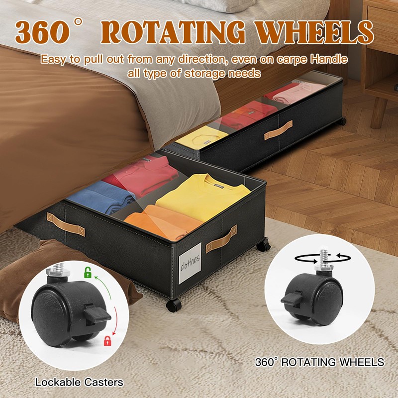 BEABOY Under Bed Storage with Wheels, Rolling Under Bed Storage