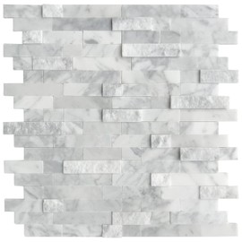 SUNWINGS 5-Sheet Peel and Stick Mosaic Natural 3D Stone Self Adhesive Marble Tiles, 11.5" x 10.7" Stick on Backsplash for Kitchen Bathroom Fireplace Vanity, Mixed Gray