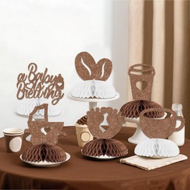 Funmemoir Coffee Baby Shower Decorations - 6PCS A Baby is Brewing Coffee Honeycomb Centerpieces, Something Sweet is Brewing Theme Table Decor for Cafe Latte Bar House Shop Party