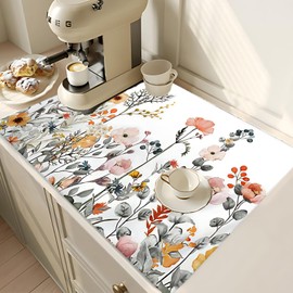 Colorful Wildflowers Dish Drying Mat 18"x24"Microfiber Absorbent Fast Dry Mat for Kitchen Counter Coffee Bar Floral Large Drying Mat Kitchen Decor Gifts (Wildflowers, 18x24 inches)